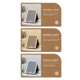White Large Foldable LED Makeup Mirror - Portable Desktop Vanity with 3 Color Lights, Stepless Dimming & Adjustable Stand