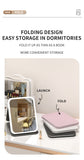 White Large Foldable LED Makeup Mirror - Portable Desktop Vanity with 3 Color Lights, Stepless Dimming & Adjustable Stand