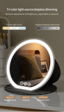 Black Small Round Foldable LED Makeup Mirror - 18.5cm Desktop Vanity with 3 Color Lights & Stepless Dimming