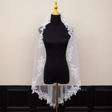 White Elegant Long Bridal Veil with Pearl Accents & Lace Edge - Includes Metal Comb