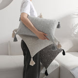 Grey Chic Geometric Jacquard Cushion Covers with Tassels - Set of 2, Plush Blend for Sofa & Bed Decor (45x45cm, Insert Not Included)