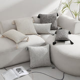 Black Chic Geometric Jacquard Cushion Covers with Tassels - Set of 2, Plush Blend for Sofa & Bed Decor (45x45cm, Insert Not Included)