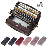 Purple Premium Genuine Leather RFID Blocking Long Wallet - Unisex Multi-Card Organizer Clutch with Zip-Around Closure