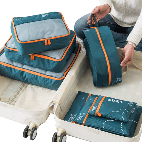Dark Green 7-Piece Travel Packing Cubes & Organizer Set - Lightweight Luggage Storage Bags for Clothes, Shoes & Toiletries