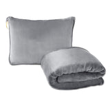 Grey 2-in-1 Plush Travel Blanket & Pillow Set - Soft Flannel with Luggage Strap & Carabiner (50x60in)