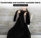 Black 2-in-1 Plush Travel Blanket & Pillow Set - Soft Flannel with Luggage Strap & Carabiner (50x60in)