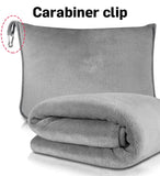 Black 2-in-1 Plush Travel Blanket & Pillow Set - Soft Flannel with Luggage Strap & Carabiner (50x60in)
