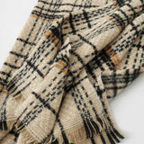 Coffee Chic Plaid Winter Scarf - Large Soft Polyester Shawl Wrap with Tassels, Korean Inspired Fashion