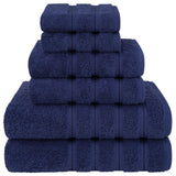 Dark Blue Luxury 6-Piece Combed Cotton Towel Bale Set - Ultra Soft & Absorbent Bath, Hand, Face Towels