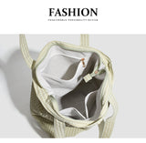 Light Green Stylish Lightweight Seersucker Gingham Tote Bag - Spacious Multi-Pocket Shoulder Bag with Zipper