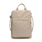 Beige Lightweight Nylon Vertical Crossbody Tote Bag - Casual Shoulder Bag with Adjustable Strap & Pockets