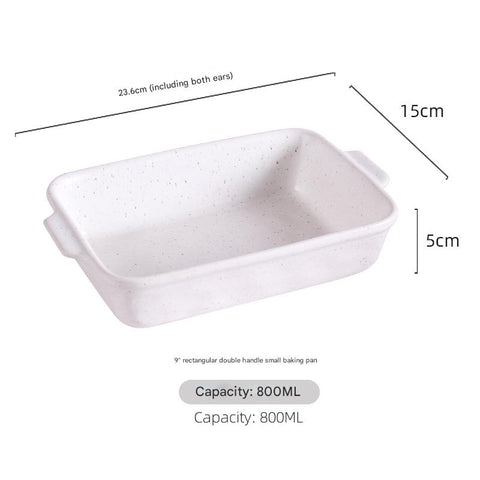 White Elegant Speckled Ceramic Rectangular Baking Dish - 800ML Oven & Microwave Safe Casserole Pan with Handles