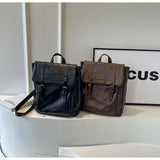Black Vintage Style PU Leather Backpack - Large Capacity Women's Rucksack for University, Commute & Travel