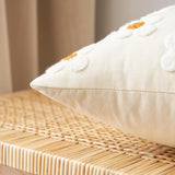 Beige and Khaki Charming 3D Daisy Embroidered Canvas Cushion Covers - Set of 2, 45x45cm Soft Textured Decorative Pillowcases