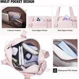 Beige Chic Women's Mini Gym Duffel Bag - Lightweight Nylon Shoulder Tote with Wet Pocket, Multiple Compartments & Removable Pouch
