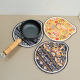 Yellow Set of 4 Embossed Ceramic Paddle Mats - Assorted Bohemian Pattern Heat Resistant Pads