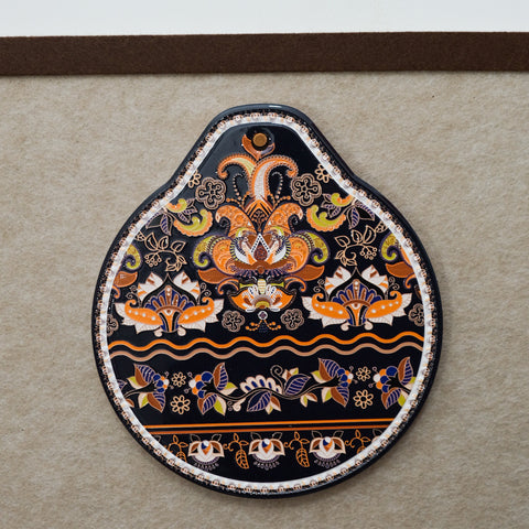 Orange-black Set of 4 Embossed Ceramic Paddle Mats - Assorted Bohemian Pattern Heat Resistant Pads