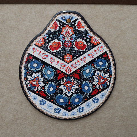 Blue-red Set of 4 Embossed Ceramic Paddle Mats - Assorted Bohemian Pattern Heat Resistant Pads