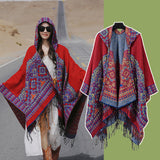 Red Soft Faux Cashmere Poncho Cape - Oversized Winter Shawl Wrap (130x150cm)