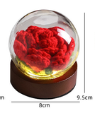 Gradient Dark Pink Rose Knitted Flower LED Dome Lamp - USB Touch 3-Color Night Light