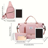 Black Stylish 3-Piece Quilted Travel Bag Set - Weekender Duffel with Shoe Compartment, Sling Bag & Cosmetic Pouch