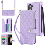 Purple Galaxy Z Fold5 Multi-Functional Leather Wallet Case for Samsung Z Fold Series - Crossbody with Pen Slot, Quilted Design