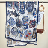 2-Piece Blue Border Retro Lantern Print Scarf - Fashionable Niche Design for Women