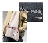Blue Cute Korean-Style Wool Scarf with Dog Design - Unisex Knitted Winter Neck Wrap