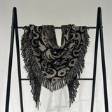 Brown Luxurious Fringe Wool and Lambswool Scarf for Women - Thick Warm 60 x 170 cm Shawl