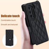 Brown Galaxy Z Fold3 Multi-Functional Leather Wallet Case for Samsung Z Fold Series - Crossbody with Pen Slot, Quilted Design Pen Not Included