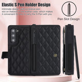 Brown Galaxy Z Fold3 Multi-Functional Leather Wallet Case for Samsung Z Fold Series - Crossbody with Pen Slot, Quilted Design Pen Not Included