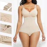 5XL Skin Color Women's Seamless Body-Shaping Onesie with Zipper - Abdomen Slimming and Hip Lifting