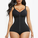 L Black Women's Seamless Body-Shaping Onesie with Zipper - Abdomen Slimming and Hip Lifting
