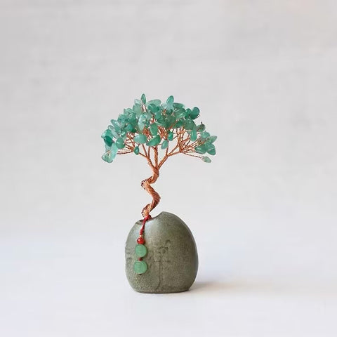 Tungling Jade Natural Crystal Wealth Tree - 12cm Feng Shui Decor, Elegant Office Desk Ornament
