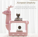 Yellow Oak Grain Trumpet Creative Reindeer-Shaped Solid Wood Bookshelf for Kids