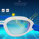 Coated Blue-white-blue Premium Full-View Anti-Fog Adult Swim Goggles with Wide-Frame Design