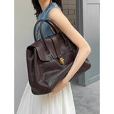 Coffee Brown Spacious Women's PU Leather Tote Bag with Laptop Compartment