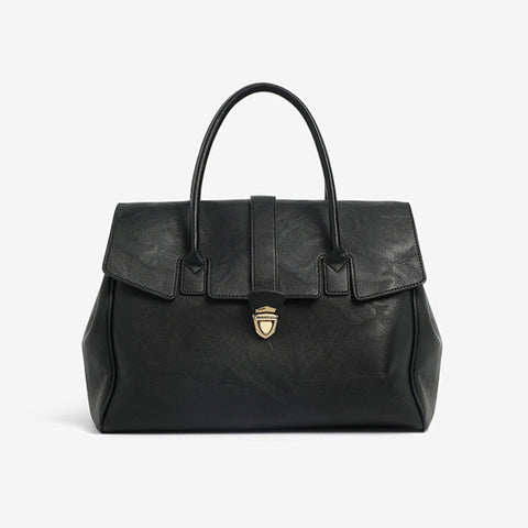 Black Spacious Women's PU Leather Tote Bag with Laptop Compartment