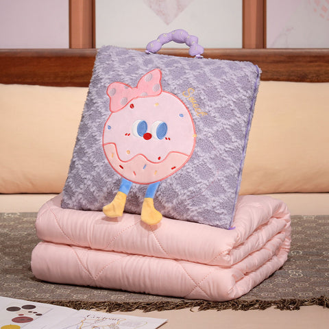 Purple Cartoon Cookie Pillow Blanket 2-in-1 for Winter Car and Office Use