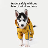 M Bright Yellow And Gray Trim Waterproof Four-Legged Dog Raincoat with Leash Hole for Small Breeds