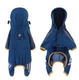 S Blue And Gray Trim Waterproof Four-Legged Dog Raincoat with Leash Hole for Small Breeds