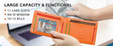 Men's Slim Leather Bifold Wallet - RFID Blocking, 11 Card Slots, ID Window(Carbon Orange Twill)