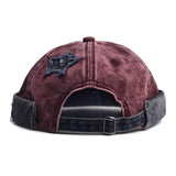 Vintage Washed Cotton Docker Cap - Unisex Brimless Beanie Hat with Star Patch(Khaki)