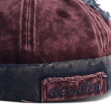 Vintage Washed Cotton Docker Cap - Unisex Brimless Beanie Hat with Star Patch(Coffee)
