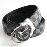 Luxury Designer Style PU Leather Belt,Automatic Buckle(G-patterned black-gray belt + silver buckle)