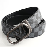 Luxury Designer Style PU Leather Belt,Automatic Buckle(V-patterned black-gray belt + gray buckle)