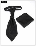 Men's Formal Paisley Ascot Cravat & Pocket Square Set - Adjustable Necktie for Weddings(Black)