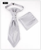 Men's Formal Paisley Ascot Cravat & Pocket Square Set - Adjustable Necktie for Weddings(Light Gray )