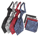 Men's Formal Paisley Ascot Cravat & Pocket Square Set - Adjustable Necktie for Weddings(Taupe pattern)