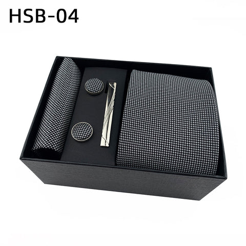 Men's Luxury Necktie Gift Set - 4 Piece Set with Tie, Pocket Square, Cufflinks & Tie Clip(Light gray)
